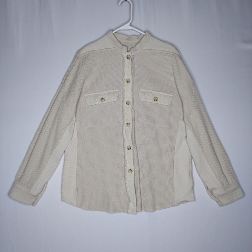 Retro Women Waffle Thermal Button Shirt Large Grunge - Picture 1 of 7
